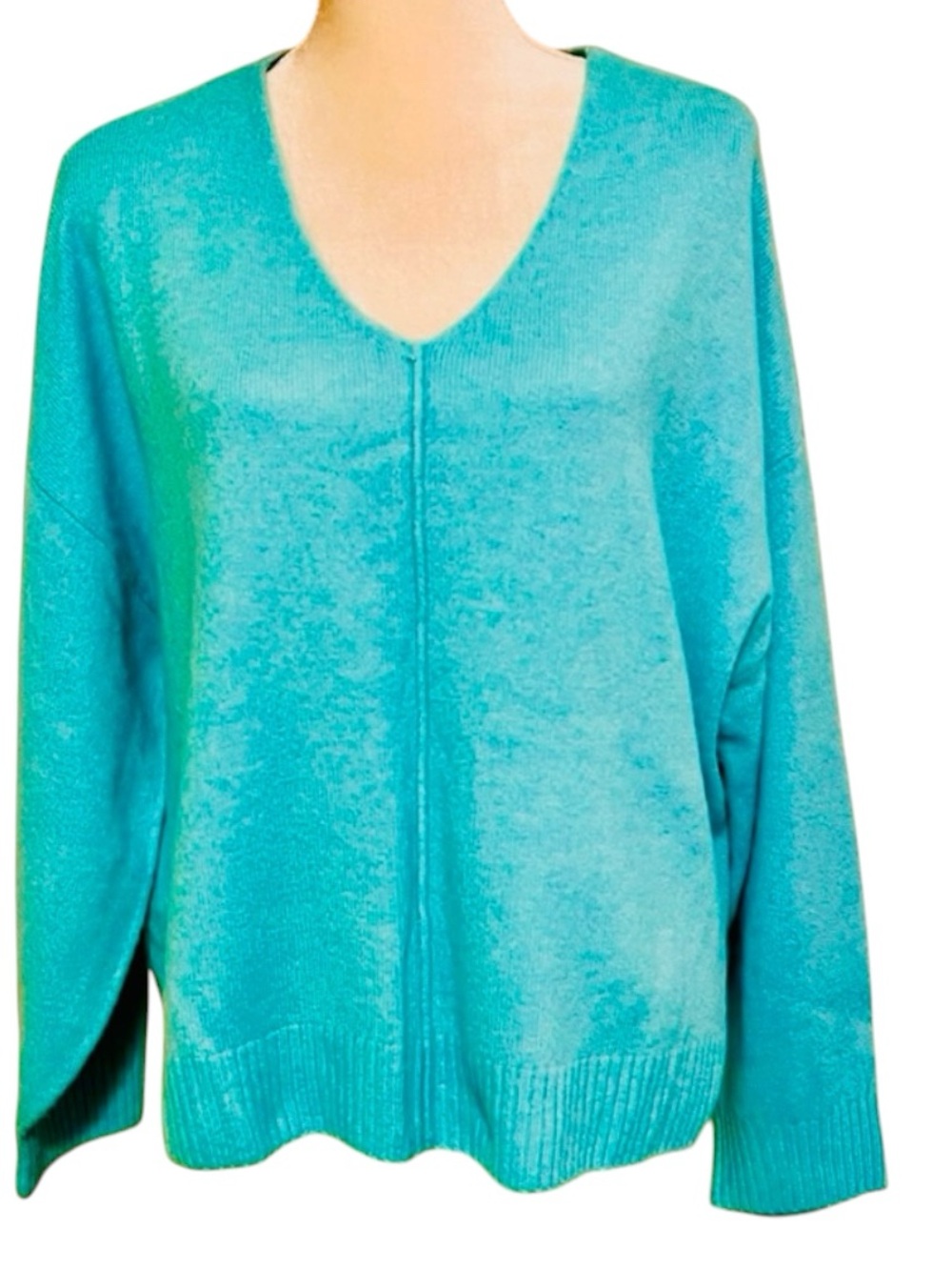 Vince Camuto Aqua Turquoise V Neck Oversized Knit Sweater XXL Soft Lightweight